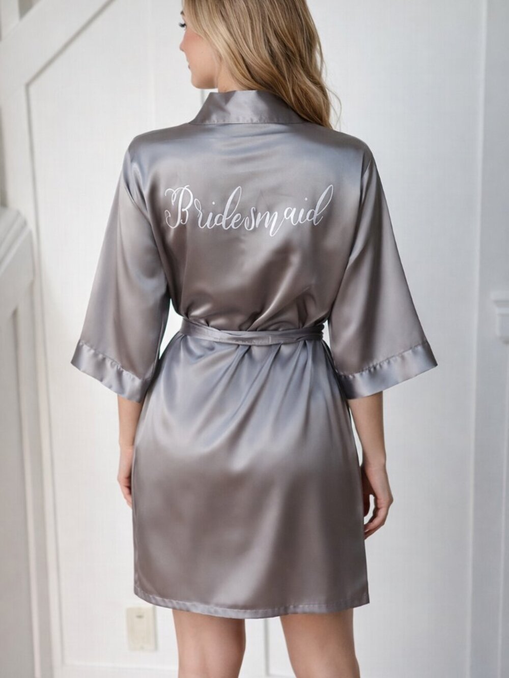 Bridesmaid Satin Wrap Robe - Steel Gray